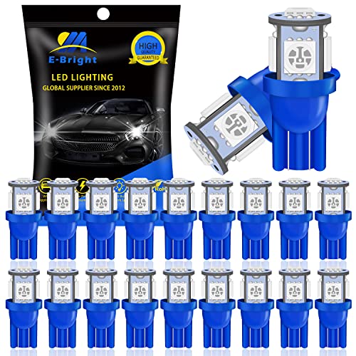 YM EBright EverBright T10 194 Led Bulb 168 912 W5W 2825 LED Bulb for Car Interior Lights Dome Map Light Trunk Door Light Dashboard Bulb License Plate Light Lamp 5050 Chips 5SMD DC 12V,Blue (Pack of 20) - Image 1