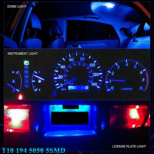 YM EBright EverBright T10 194 Led Bulb 168 912 W5W 2825 LED Bulb for Car Interior Lights Dome Map Light Trunk Door Light Dashboard Bulb License Plate Light Lamp 5050 Chips 5SMD DC 12V,Blue (Pack of 20) - Image 4