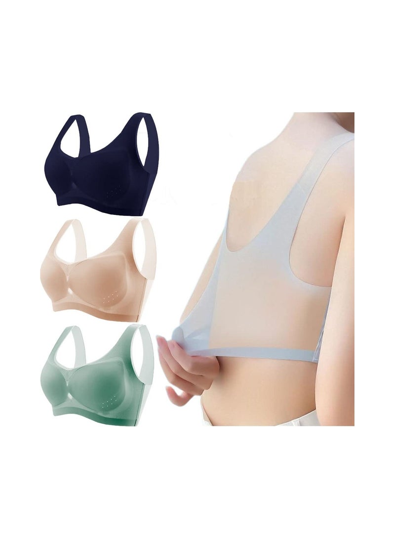 SOLARAE Ultra-Thin Ice Silk Bra Set - Seamless, Breathable, Soft & Stretchy Lifting Bras with Removable Pads, 3D Support, Moisture-Wicking (3 Pack, Size L) - Image 1