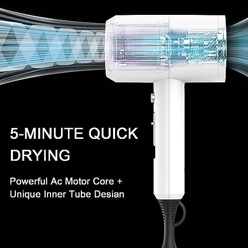 slopehill Professional Ionic Hair Dryer, Powerful 1800W Fast Drying Low Noise Blow Dryer with 2 Concentrator Nozzle 1 Diffuser Attachments for Home Salon Travel (White) - Image 2
