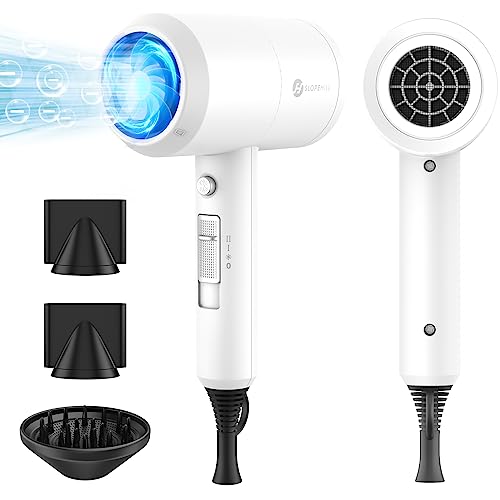 slopehill Professional Ionic Hair Dryer, Powerful 1800W Fast Drying Low Noise Blow Dryer with 2 Concentrator Nozzle 1 Diffuser Attachments for Home Salon Travel (White) - Image 1