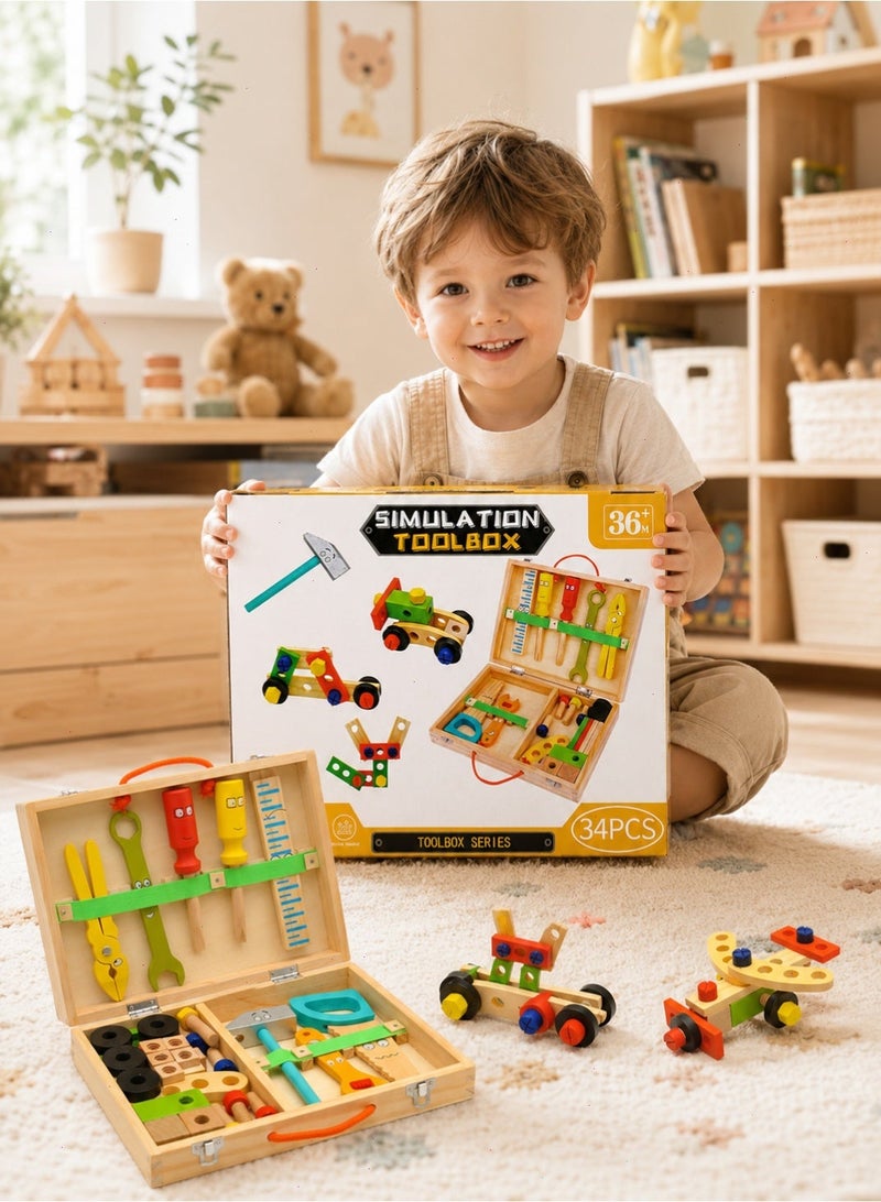 Yoawllty Portable Kids Woodworking Pretend Tool Kit, Simulation Construction Toy Set, Non-Toxic Safe Role Play Tools, Educational Learning Building Play Toys, Ideal for Family Gathering, Indoor & Outdoor Role-play Activities - Image 1