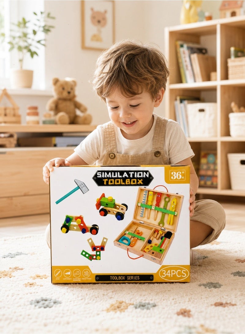 Yoawllty Portable Kids Woodworking Pretend Tool Kit, Simulation Construction Toy Set, Non-Toxic Safe Role Play Tools, Educational Learning Building Play Toys, Ideal for Family Gathering, Indoor & Outdoor Role-play Activities - Image 3