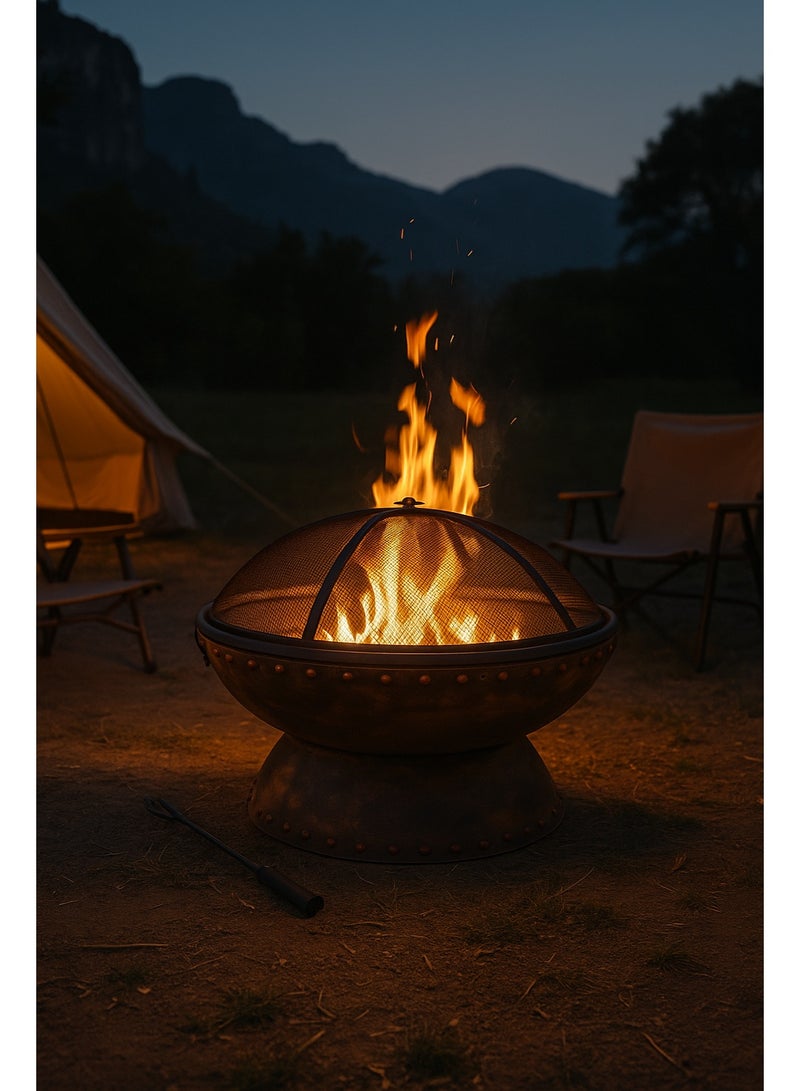 Classic Large Fire Pit with Metal Mesh Cover – Ideal for Outdoor Camping & BBQ - Image 2