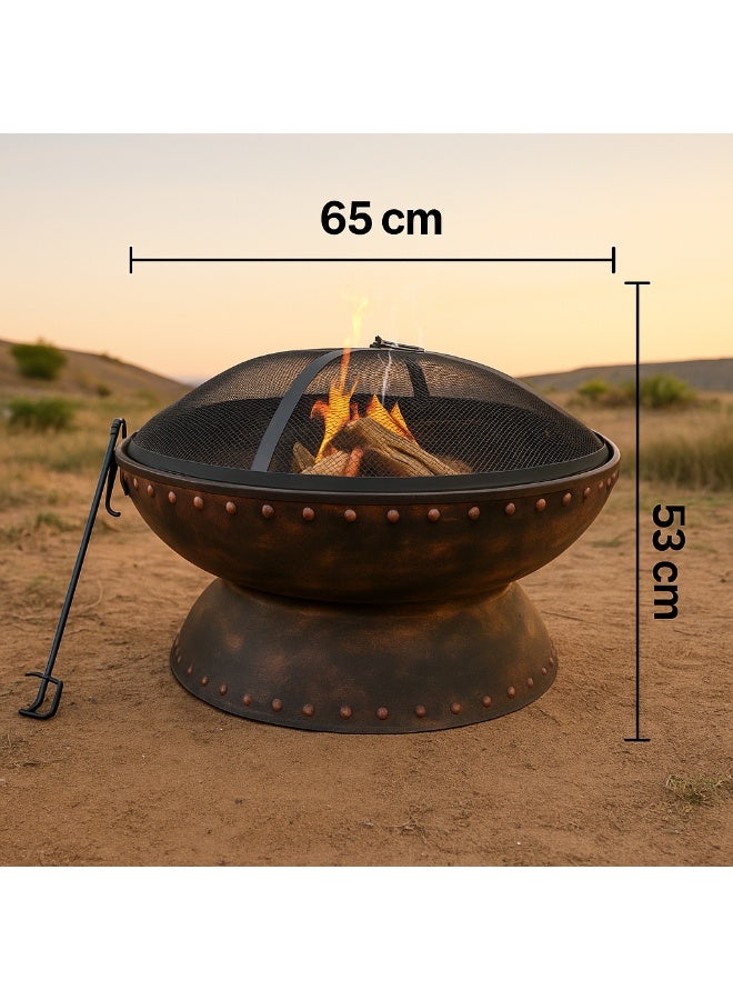 Classic Large Fire Pit with Metal Mesh Cover – Ideal for Outdoor Camping & BBQ - Image 1
