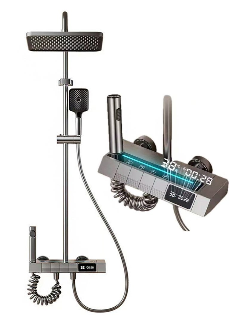 HaLunhi Shower System with Digital Temperature Display, Shower Faucet Set with 12 Inch Rain Shower Head and Handheld Shower Head Fixtures, Wall Mounted Rainfall Shower Fixtures with Piano Keys (12 Inch Gray) - Image 1