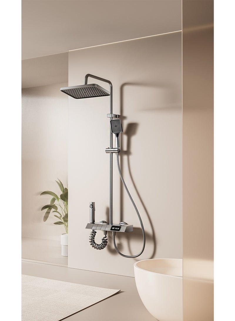HaLunhi Shower System with Digital Temperature Display, Shower Faucet Set with 12 Inch Rain Shower Head and Handheld Shower Head Fixtures, Wall Mounted Rainfall Shower Fixtures with Piano Keys (12 Inch Gray) - Image 2