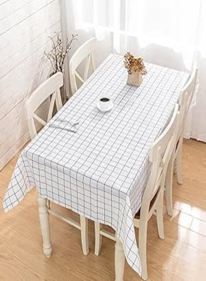Heavy Duty Kitchen Dining Table Cover Waterproof Oil-Proof Stain Resistant Geometric Checkered Table Cloth Non-Slip Table Cover for Dining Table Kitchen Coffee Table Office (White Square,180x140CM)