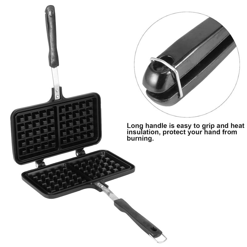 CREDSY Aluminum Dual Head Waffle Baking Pan with Long Handle Double Side NonStick Stovetop Waffle Maker Press Plater Pan Stovetop Waffle Maker Mold - Image 3