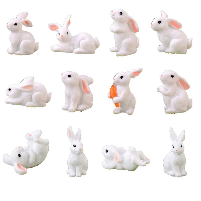 HYSTYLE 12 Pcs Cute Animal Rabbit Miniature Animal Figures Mini Bunny Figurines Rabbit Cake Cupcake Toppers Fairy Garden Decoration - Image 2