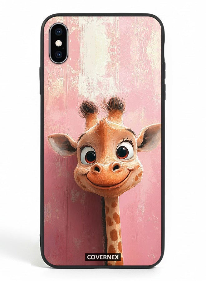 Covernex Apple iPhone Xs Max Protective Case Cover Printed Featuring Sweet Giraffe Close Up Art - Image 2