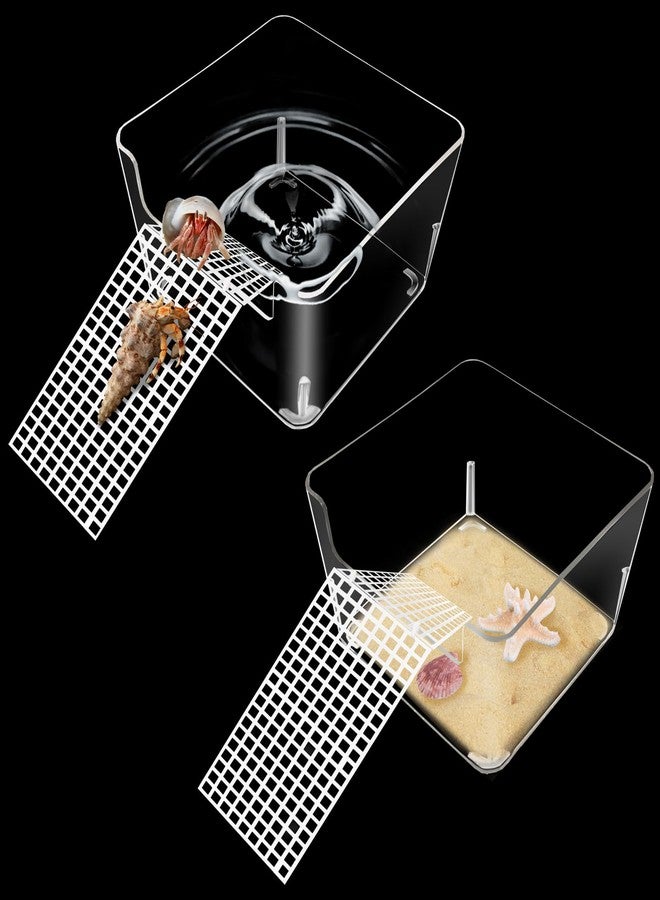 Niuohoy 2 Pack Hermit Crab Water Tank, Cage Accessories With Climbing Ramp, Aquarium Salt Water Pool for Small or Medium Habitat Home Transparent - Image 1