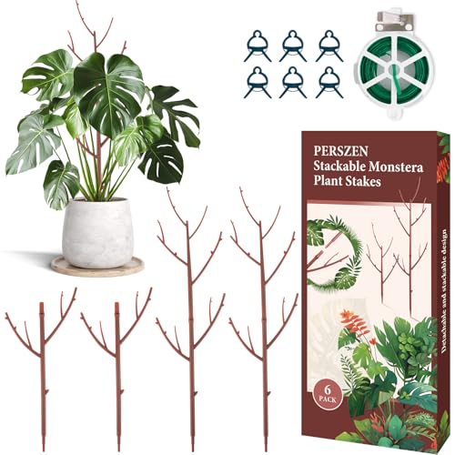 PERSZEN 6 Pack Stackable Monstera Plant Support, Plant Stakes for Indoor and Outdoor Plants Use, Garden Stakes for Climbing and Potted Plants, Pothos, Philodendron, Brown - Image 1