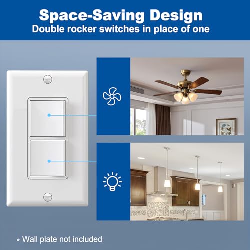 CML Hardware CML Double Rocker Decorator Light Switch, Dual Single Pole Paddle in-Wall Switch, Self-grounding Electrical On/Off Interrupter, 15A 120V, UL Listed, 1 Pack, White - Image 5