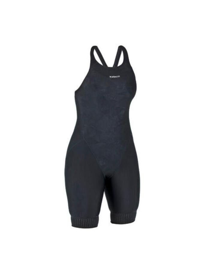 نابايجي مايوه سباحة قطعة واحدة بشورت للنساء - 500 Kamyleon أسود - Image 3