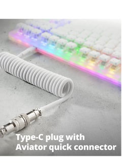 Milatech Milatech Custom Coiled USB C Cable for Gaming Keyboard, Double-Sleeved Mechanical Keyboard Cable with Detachable Metal Aviator, 1.5M USB-C to USB-A, White Color  - Image 3
