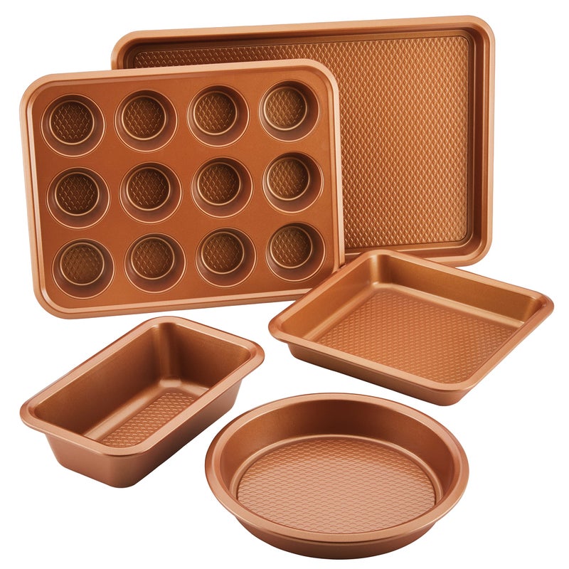 Ayesha Ayesha Curry Kitchenware Nonstick Bakeware Set Includes Cookie Sheet Loaf Muffin Cake Pans 5Piece Copper
