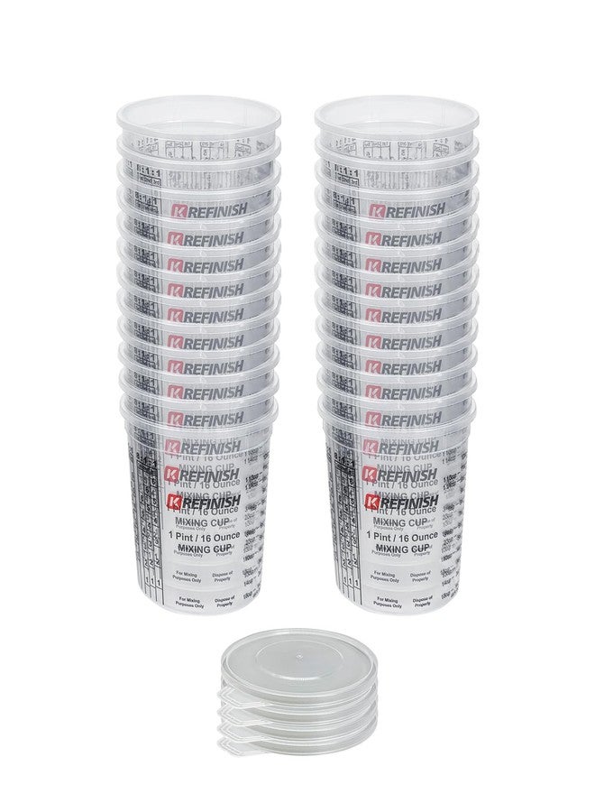 KREFINISH 16 OZ Paint Mixing Cups Graduated Disposable Clear Plastic Epoxy Measuring Cups (Box of 24 Cups & 4 Lids) Use for Automotive Painting, Resin, Acrylic, Arts, Pigments, Kitchen - Mixing Ratios - Image 1