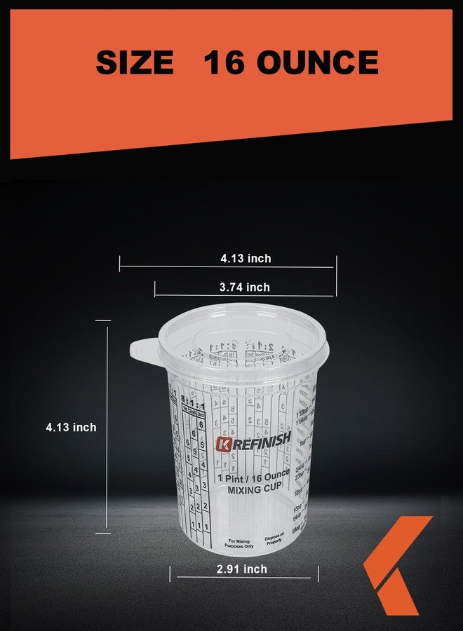 KREFINISH 16 OZ Paint Mixing Cups Graduated Disposable Clear Plastic Epoxy Measuring Cups (Box of 24 Cups & 4 Lids) Use for Automotive Painting, Resin, Acrylic, Arts, Pigments, Kitchen - Mixing Ratios - Image 2