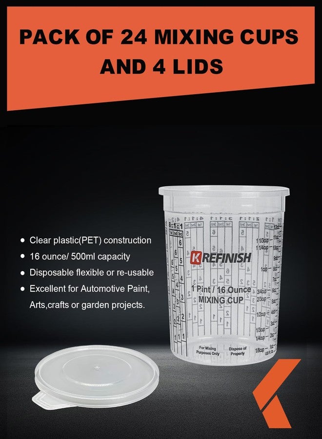 KREFINISH 16 OZ Paint Mixing Cups Graduated Disposable Clear Plastic Epoxy Measuring Cups (Box of 24 Cups & 4 Lids) Use for Automotive Painting, Resin, Acrylic, Arts, Pigments, Kitchen - Mixing Ratios - Image 4