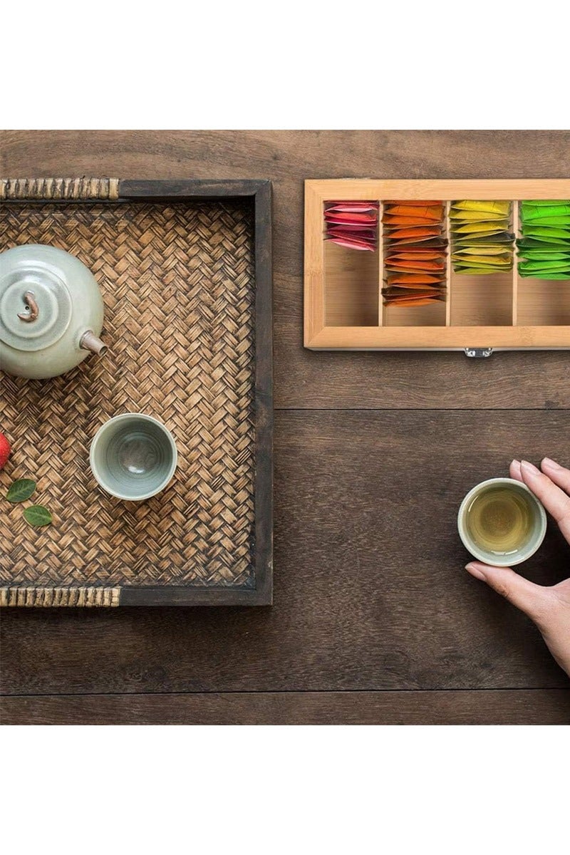 rocooart Tea Box Tea Bag Organizer, 5 Compartments Wood Tea Storage Box Holder with Clear Lid, Tea Chest Container Rustic Tea Organizer for Tea Bags, Coffee Pods, Sugar - Image 2