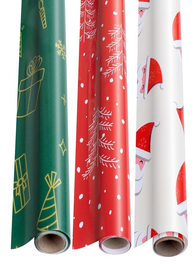 Linelglobal Christmas Wrapping Paper Small Roll 3（Green, Red, White, Snowflake, Santa Claus, Christmas Tree） for Xmas Holiday Gift Wrap 17x137 Inch - Image 1