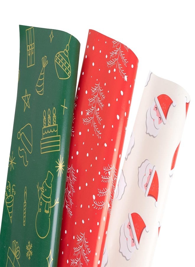 Linelglobal Christmas Wrapping Paper Small Roll 3（Green, Red, White, Snowflake, Santa Claus, Christmas Tree） for Xmas Holiday Gift Wrap 17x137 Inch - Image 2