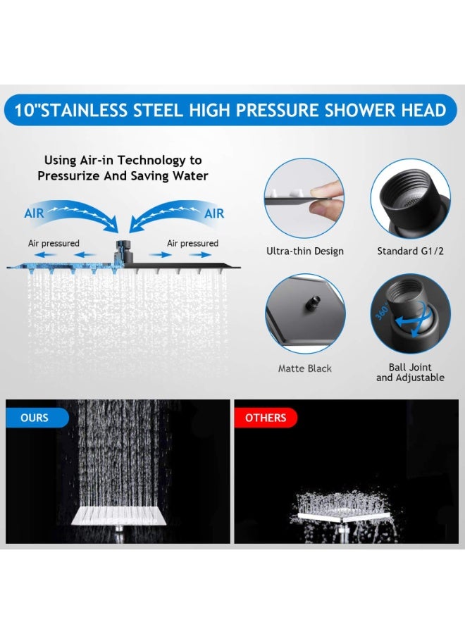 Matte Black 10 Inch Rain Shower Head Combo with 5-Setting Handheld Spray and Adjustable Extension Arm - Image 5