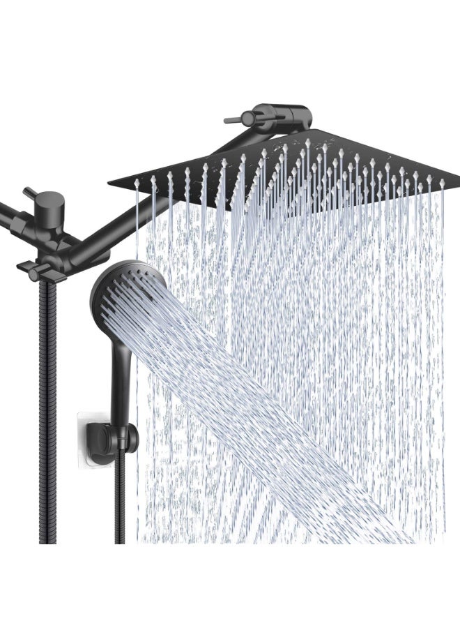 Matte Black 10 Inch Rain Shower Head Combo with 5-Setting Handheld Spray and Adjustable Extension Arm - Image 1