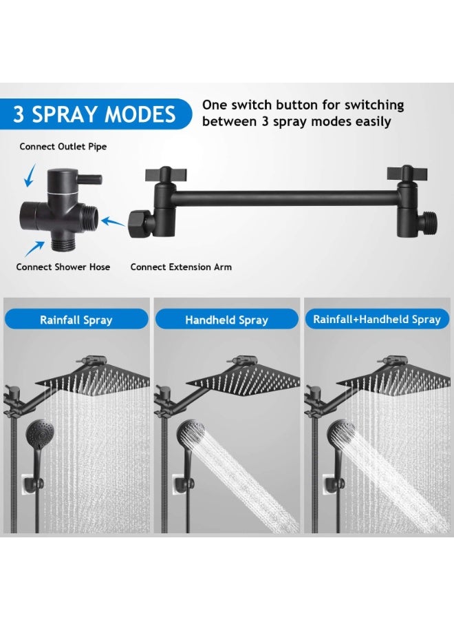 Matte Black 10 Inch Rain Shower Head Combo with 5-Setting Handheld Spray and Adjustable Extension Arm - Image 2