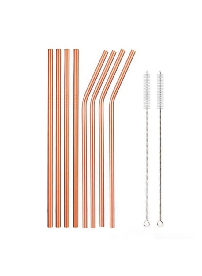 طقم من 8 قشات من الفولاذ المقاوم للصدأ مع 2 فرشاة تنظيف، 8 قشات معدنية مستقيمة + 8 قشات معدنية مثنية