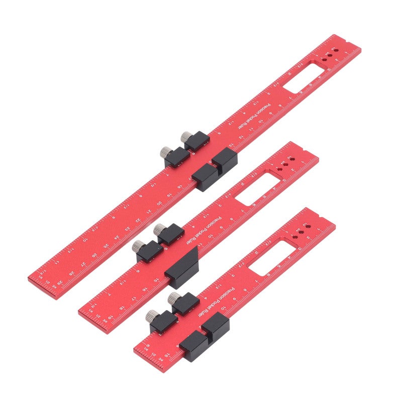Woodworking Positioning Ruler Aluminum Alloy Electroplated Red with Thin Notch - Laser Engraved Graduations Easy to Read Carpenter Measuring Tool for Machining Product Design - Image 1