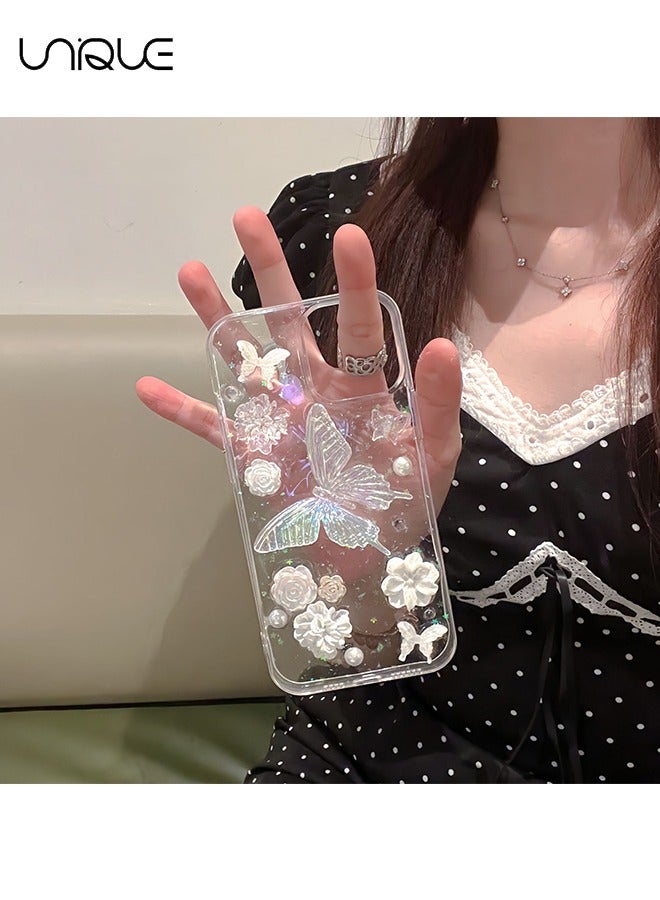يونيك جراب iPhone 16 Pro Max - جراب هاتف 3D Butterfly Rose Flower Shiny Girl - حافظة هاتف شفافة - حماية من السقوط TPU - Image 2
