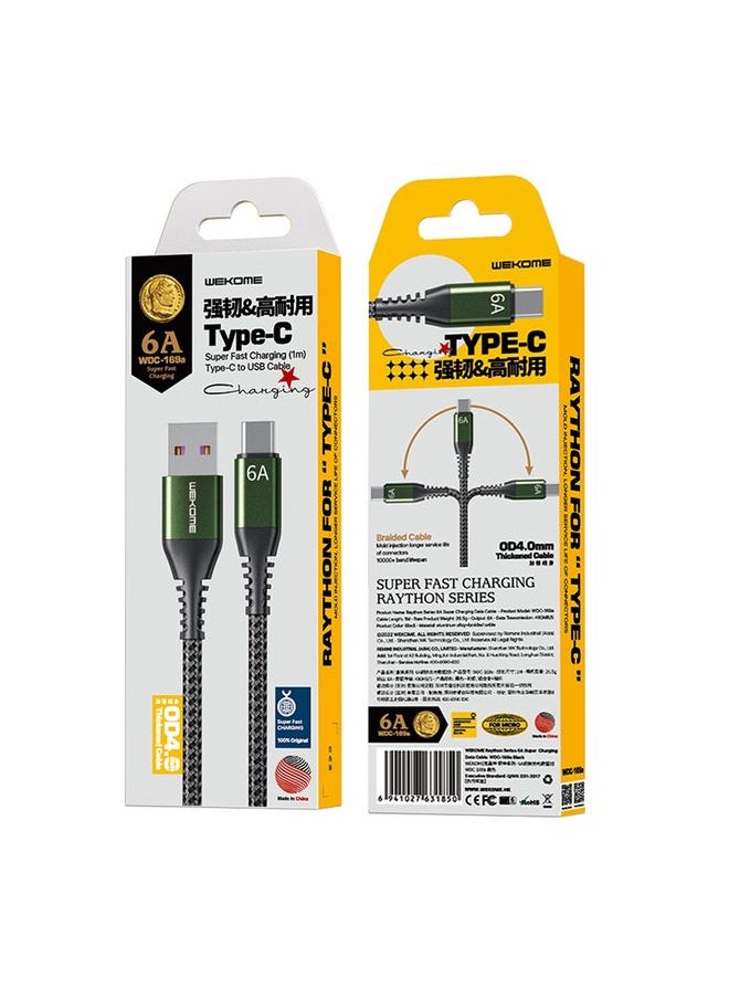 HuHa - WEKOME WDC-169A Raython Series 6A USB to Type-C Fast Charge Data Cable Length: 1m(Black) - Image 1