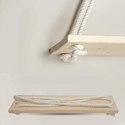 DS Enterprise |Real Pine Wood Floating Shelves, Hanging Swing Rope Shelves, Rustic Wall Decor Swing Shelf, Wall Shelves for Living Room/Home/Office Decor (1 Tier, 8 x 5 in) - Image 3