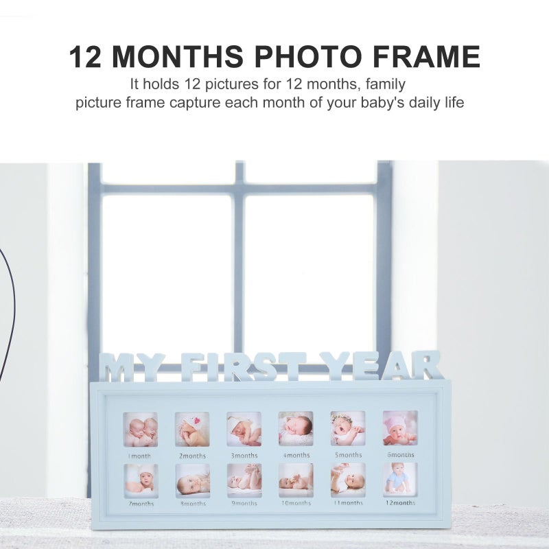 Blue Months Photo Frame Nursery Decor First Year Growth Milestone Display Tabletop and Wall Hanging Keepsake - Image 5