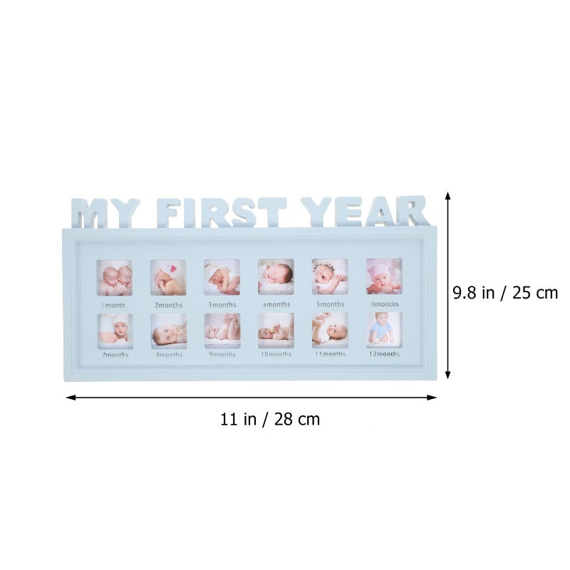 Blue Months Photo Frame Nursery Decor First Year Growth Milestone Display Tabletop and Wall Hanging Keepsake - Image 3