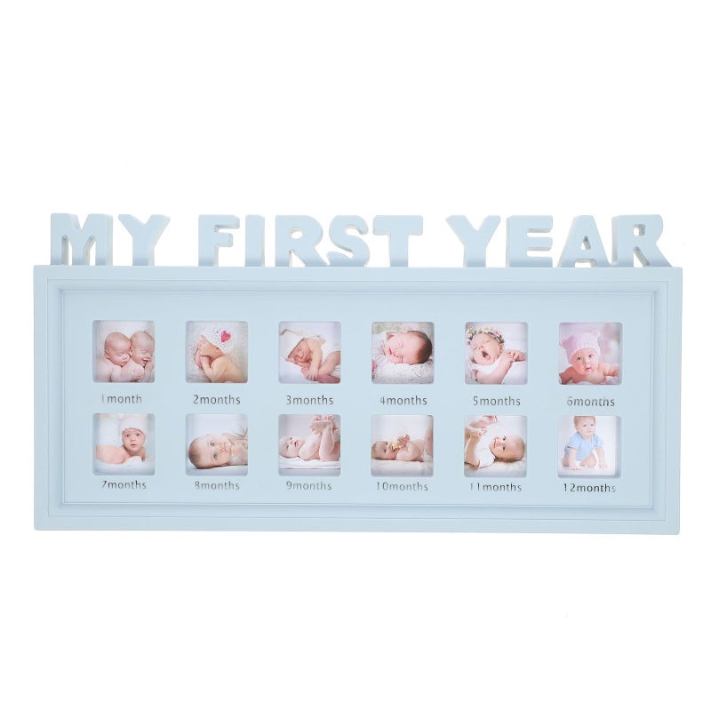 Blue Months Photo Frame Nursery Decor First Year Growth Milestone Display Tabletop and Wall Hanging Keepsake - Image 2