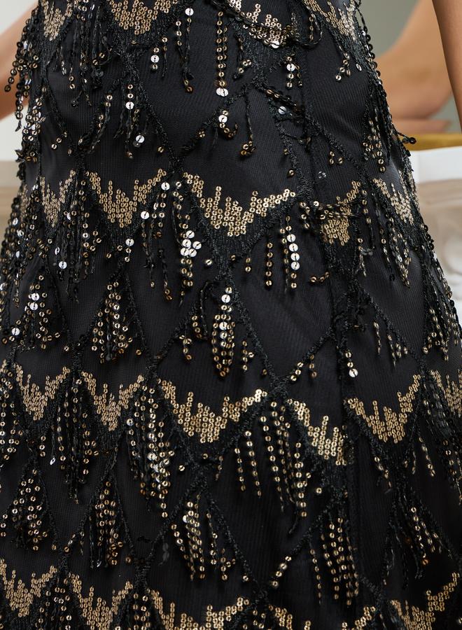 Styli Women Black Embellished Sequined Maxi Skirt - Image 3