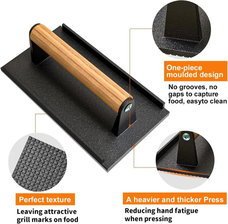 Cast Iron Smash Burger Press 7.5 Inch with Wood Handle - Nonstick Grill Press for Griddle Cooking - Image 3