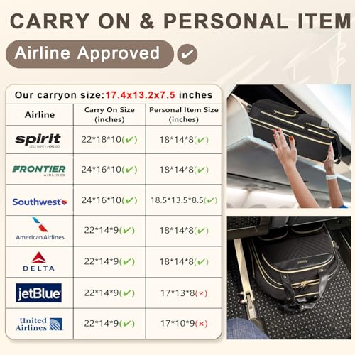 Arcoyard Underseat Carry On Luggage with Wheels, Multiple Compartments Airline Approved Personal Item Bag, Travel Carry-On with Leather Handle, Lightweight Rolling Suitcase for Women, Black Gold, L - Image 3