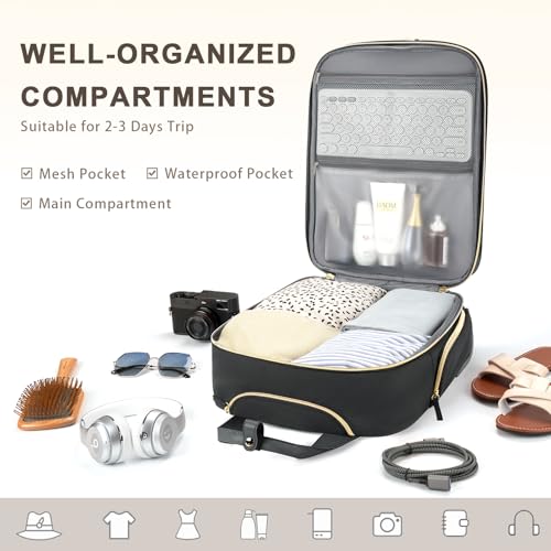 Arcoyard Underseat Carry On Luggage with Wheels, Multiple Compartments Airline Approved Personal Item Bag, Travel Carry-On with Leather Handle, Lightweight Rolling Suitcase for Women, Black Gold, L - Image 4