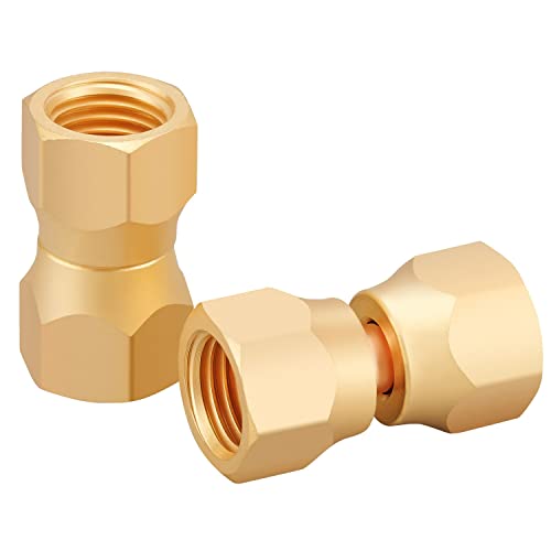 Minimprover 2 PCS Brass 1/4" Female Flare Swivel Adapter, Female Swivel Nut, Flare Tube Fitting, Valve Connector - Image 1