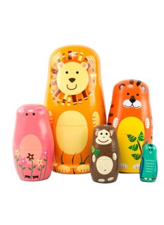 KASTWAVE Nesting Dolls, Wooden Cartoon Animals Pattern Russian Matryoshka Stacking Dolls Children Kids Toy, Gift Decoration  - Image 1