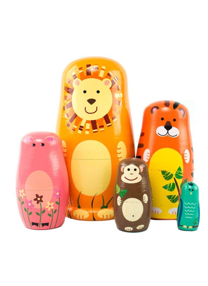 KASTWAVE Nesting Dolls, Wooden Cartoon Animals Pattern Russian Matryoshka Stacking Dolls Children Kids Toy, Gift Decoration  - Image 1