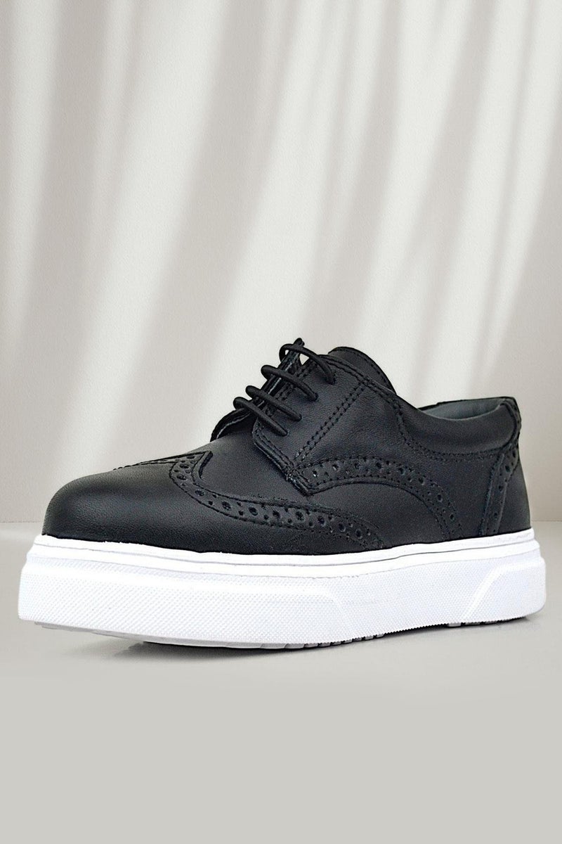 Rakerplus Classic Oxford shoes for children from Raker Plus, made of genuine leather, with a black and white sole. - Image 1