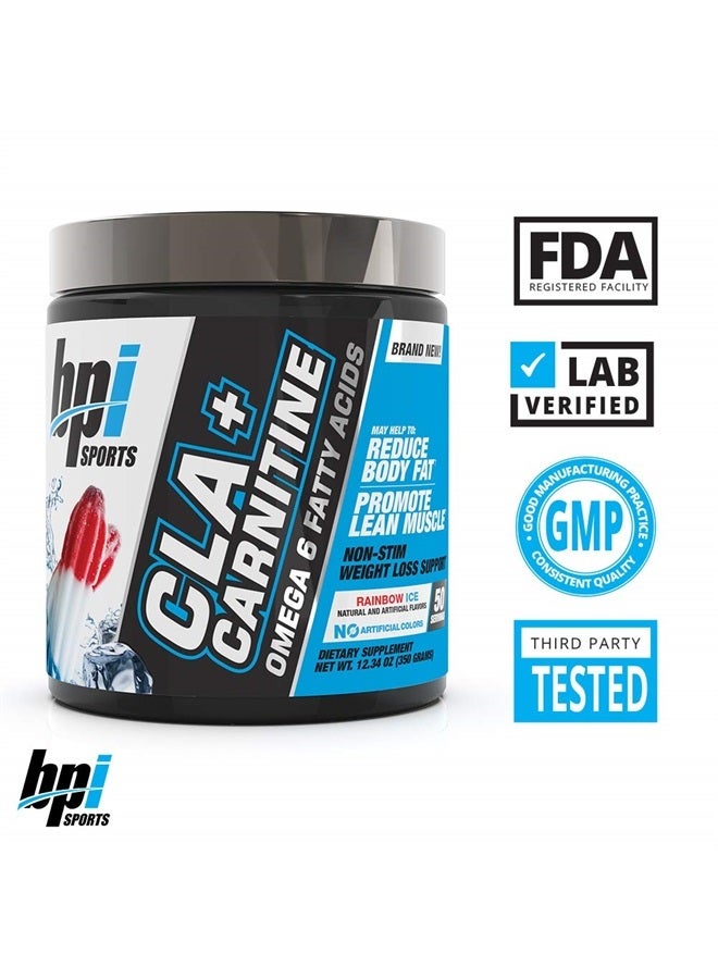 BPI SPORTS CLA + كارنيتين – حمض اللينوليك المترافق – الأداء، العضلات النحيفة – خالي من الكافيين – للرجال والنساء – ثلج قوس قزح – 50 حصة – 12.34 أونصة. - Image 4