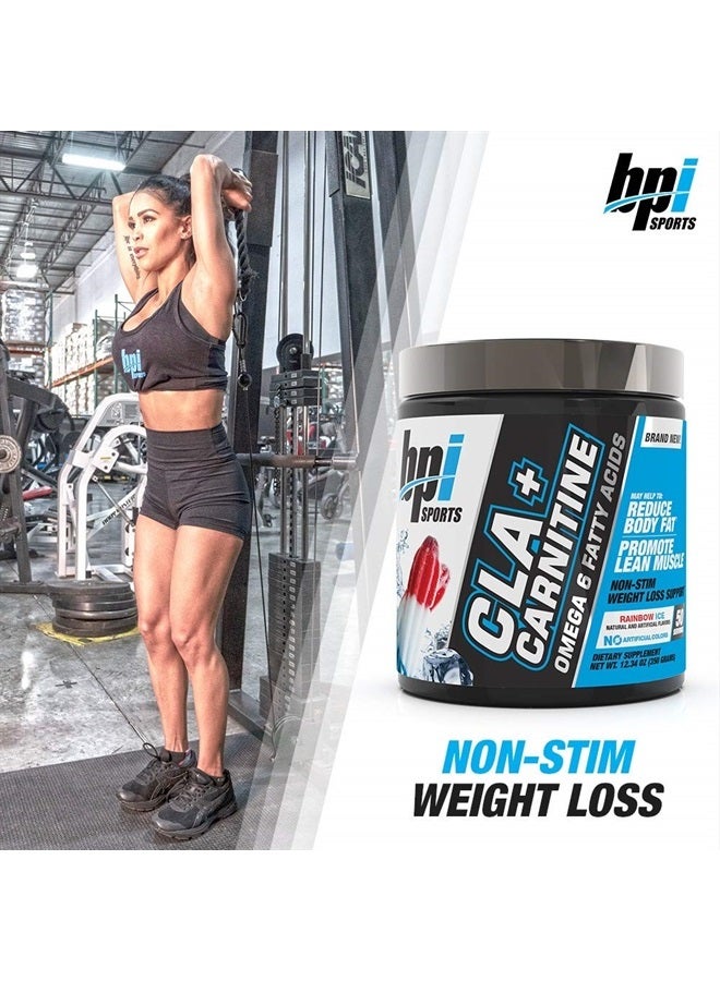 BPI SPORTS CLA + كارنيتين – حمض اللينوليك المترافق – الأداء، العضلات النحيفة – خالي من الكافيين – للرجال والنساء – ثلج قوس قزح – 50 حصة – 12.34 أونصة. - Image 3