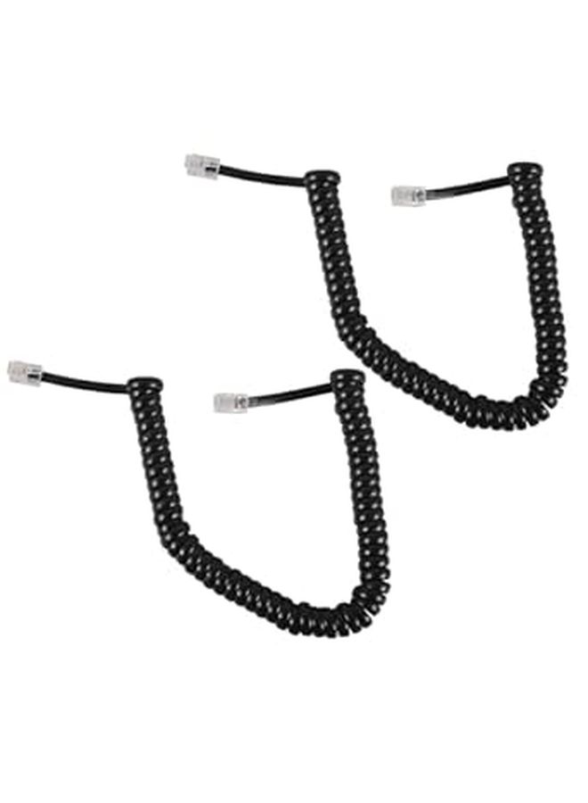 2 Black Coiled Telephone Cord For Desk Phones Home Office - Image 1