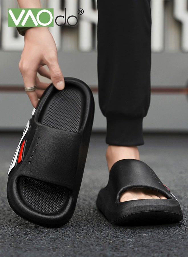 VAOdo Men's Pillow Slippers, Non-slip and Lightweight Cloud Slides, Soft EVA Open Toes Shower Shoes, Quick Dry Bath Slipper for Indoor and Outdoor Black - Image 2